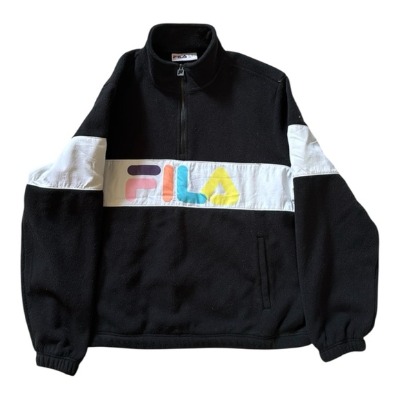 Fila Multicolor Logo Black Zip-Up Sweater - Picture 1 of 3